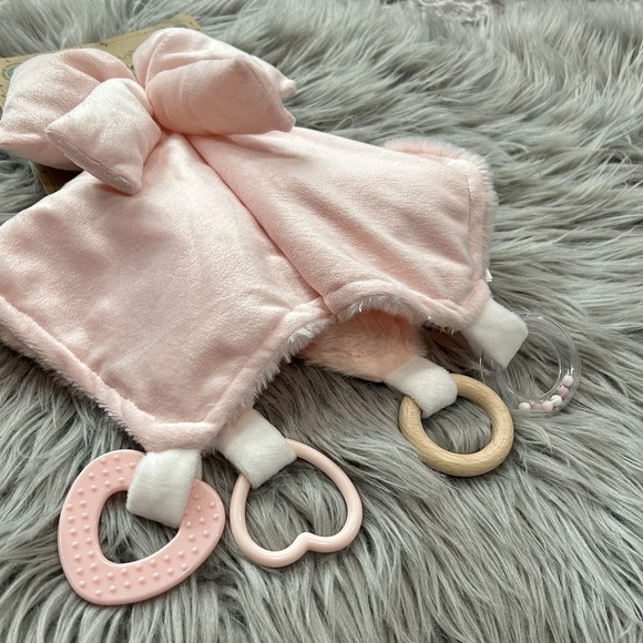 Dream Gro Pink Bow Activity Blankie Lovey Security Blanket Teether‎ and Rattle - Picture 2 of 4